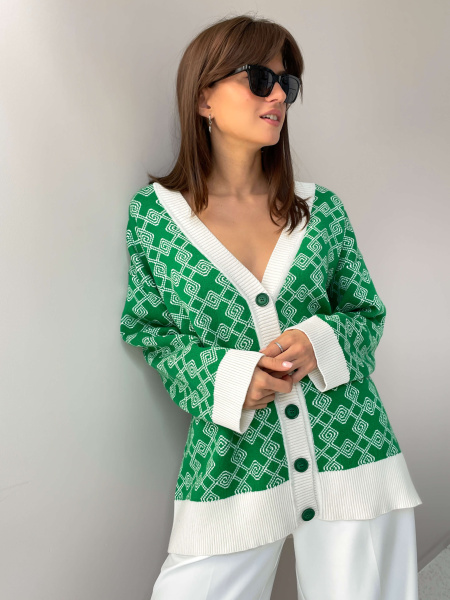 Кардиган pattern CHARMSTORE (трава-белый)